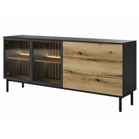 komoda 180 cm z witryną szufladami LAVARO LED